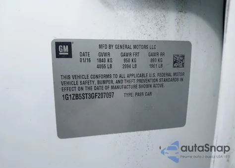 2016 Chevrolet Malibu Ls из США, поврежденный, VIN 1G1ZB5ST3GF207097